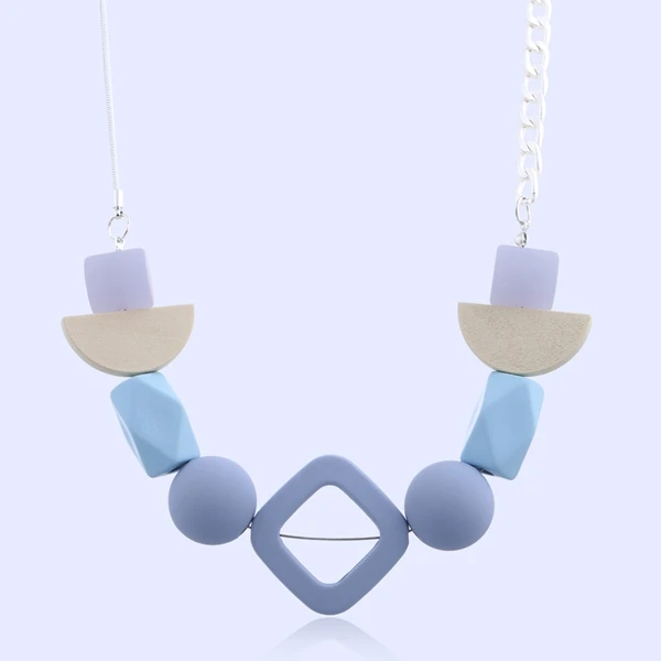 BLUE Женские Геометрические Ожерелья с деревянными элементами и кулонами для женщин, ожерелье из полимерных бусин, модные украшения для подарков женщинам MX037 - Окраска металла: BLUE