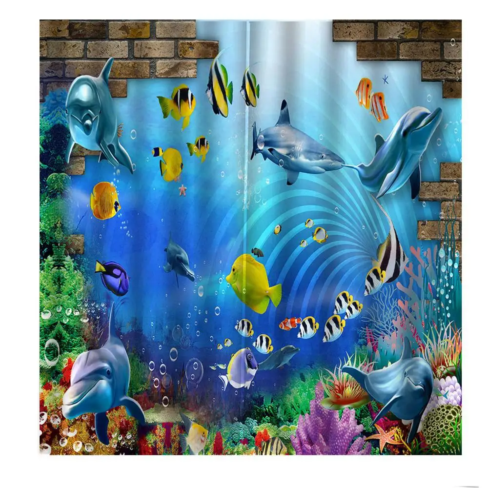 Синий океан Подводные занавески s 3D Роскошные Затемненные окна гостиной Дельфин