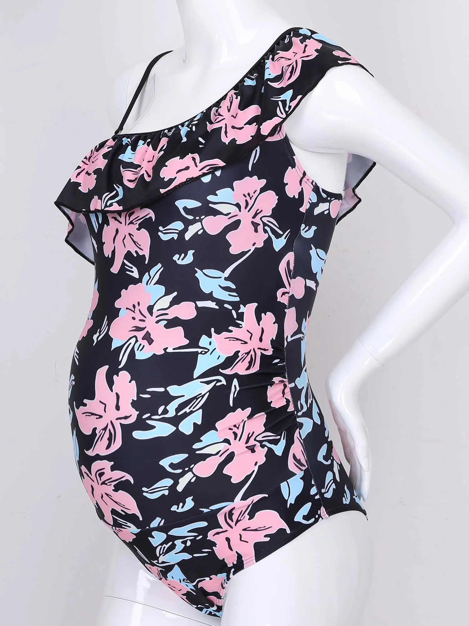 Женский купальник для беременных на одно плечо с воланом цельный купальный