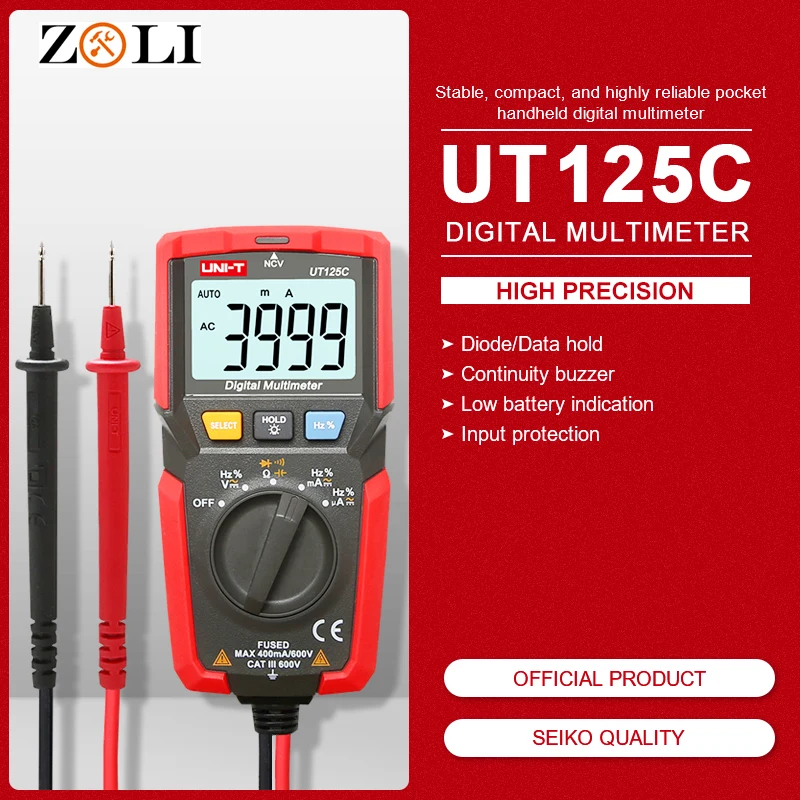 Карманный цифровой мини мультиметр UT125C измеритель температуры 4000 отсчетов