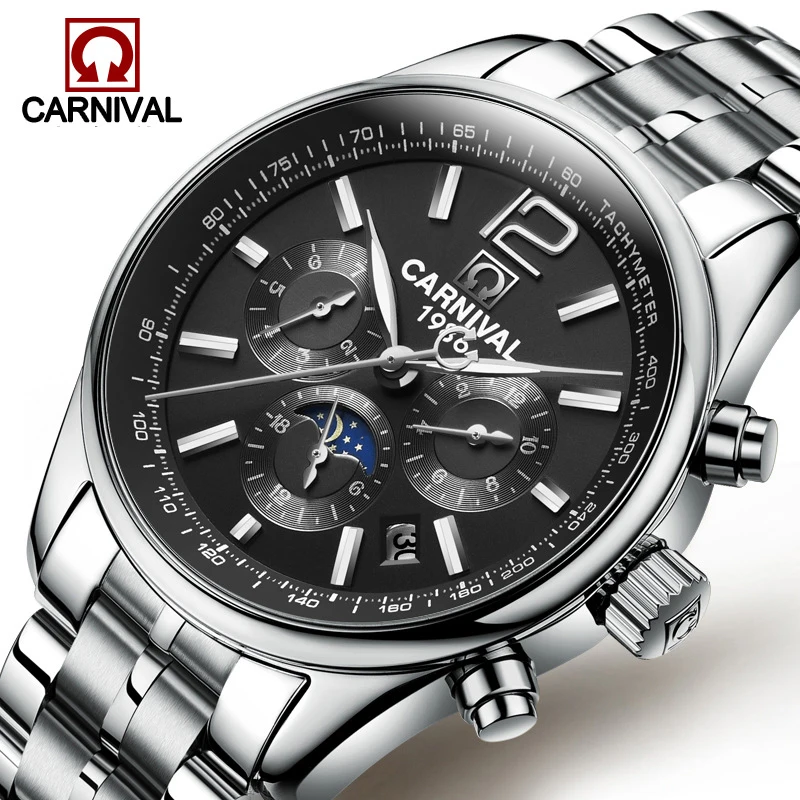 Carnival Brand Luxury Military Watches For Men Moon Phase Automatic Mechanical Wristwatch Waterproof Luminous Clock Reloj Hombre enlarge