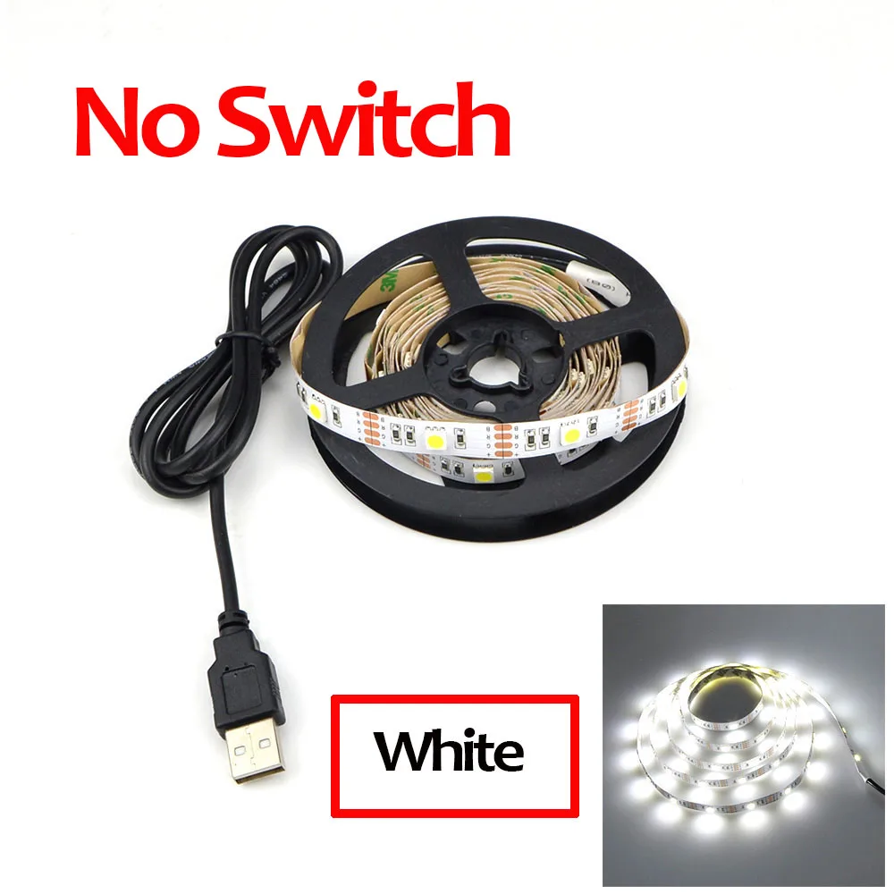 No Switch White Косметический зеркальный светильник 5В USB светодиодный гибкий ленточный кабель USB питание туалетный зеркальный светильник Декор 0,5 м-5 м - Испускаемый цвет: No Switch White
