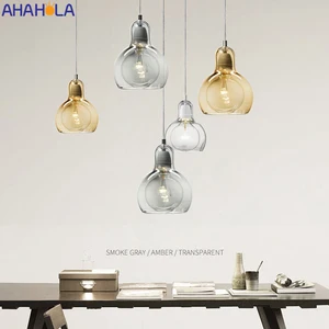 Подвесная лампа прозрачное Янтарное стекло в скандинавском стиле, потолочная лампа E27 в стиле лофт индастриал для столовой, 90-260 В переменного тока