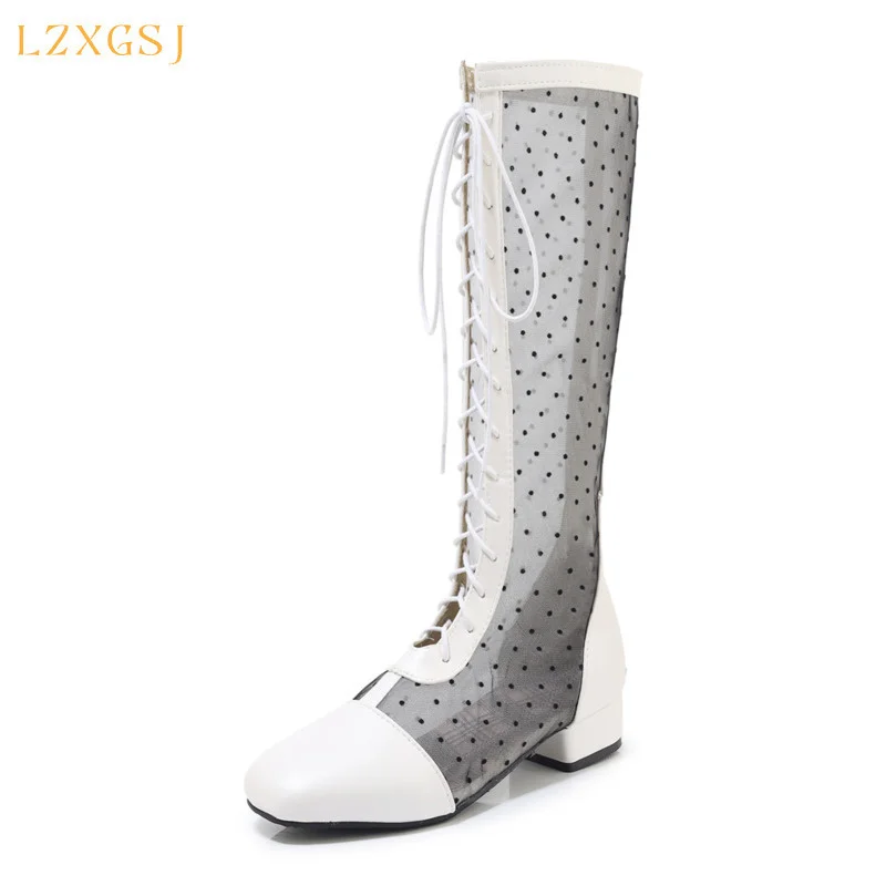 

White Low Heeled Long Boots Women 2021 New Fashion Knee High Woman Summer Boots Female Sandals For Women Shoes Plus Size 43
