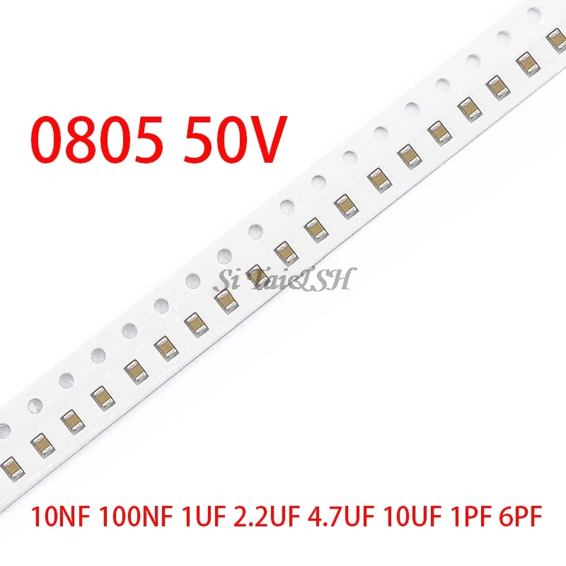 

Многослойный керамический конденсатор, 100 шт., 0805, 50 в, SMD, Плотная пленка, чип, 1pF-47uF 10NF 100NF 1 мкФ 2,2 мкФ 4,7 мкФ 10 мкФ 1PF 6PF