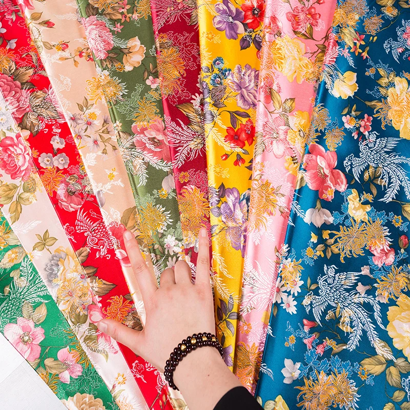 Flowers Imitation Silk damask fabrics brocade jacquard pattern sewing material for cheongsam kimono of DIY fabric for dress