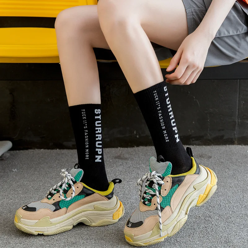 5 Pairs Letter Vintage Patterned Harajuku Socks Fashion Funny Skateboard Cool Socks For Female Casual Cotton Short Hipster Sox