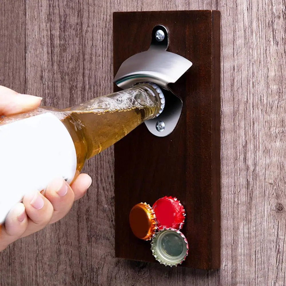 

Wall Mounted Bottle Opener with Magnetic Cap Catcher For Dad Gifts with Refrigerator Fathers Day Mount Wood Magnets Decor C3R1