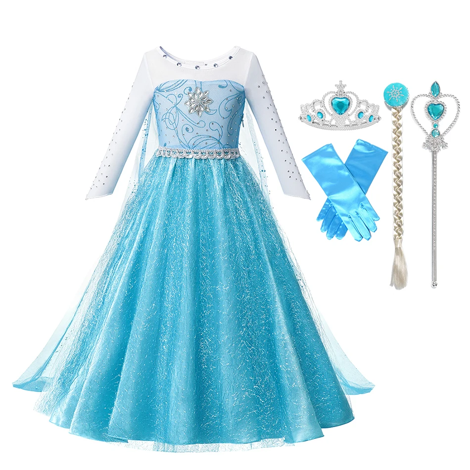 Disney Frozen Elsa Dress Princess Party Vestidos Cosplay Girl Clothing Snow Queen Print Birthday Princess Dress Kids Costume