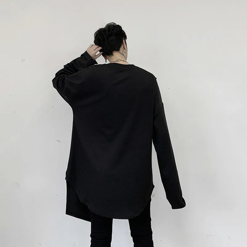 EWQ / men's wear 2020 vintage spring new Double-deck Lining Irregular Niche Long Sleeve T-shirt black round collar tops 9Y1010 | Мужская