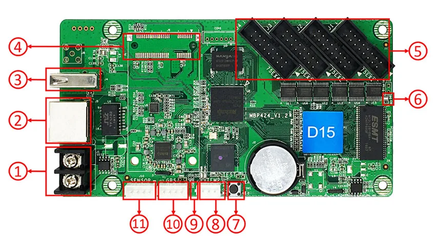 Wifi контроллер HD-D15 полноцветный контроллер светодиодного знака изменение английского языка, поддержка wifi, сеть RJ45, u-диск связи