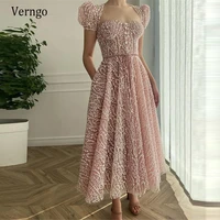 verngo new 2021 design lace blush pink a line evening party dresses short sleeves sweetheart buttons top ankle length prom gown
