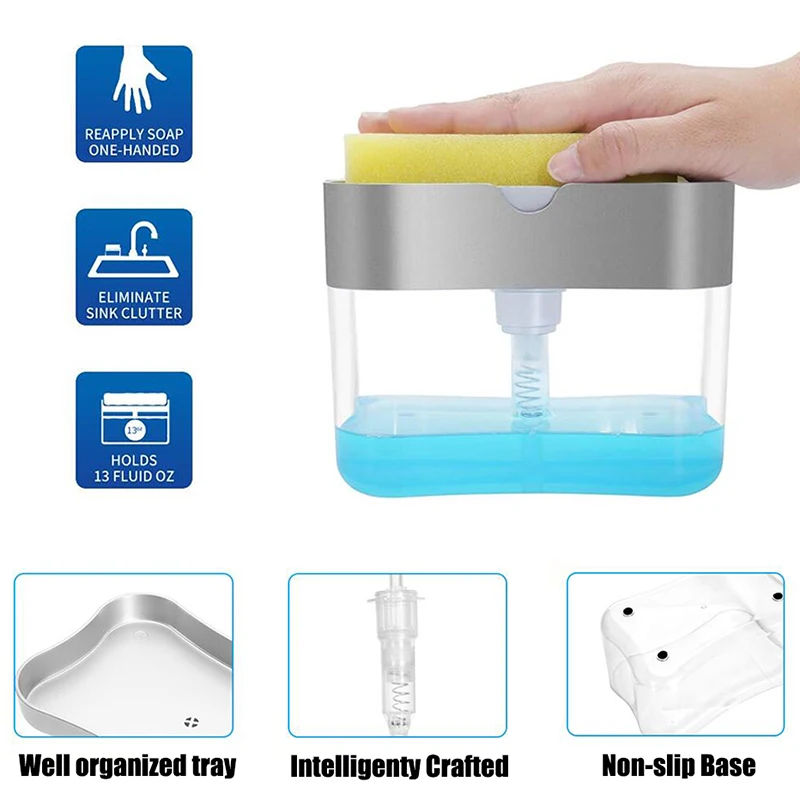 

Soap Dispenser Pump With Sponge Manual Press Cleaning Liquid Dispenser Container Manual Press Soap Organizer Kitchen Tool