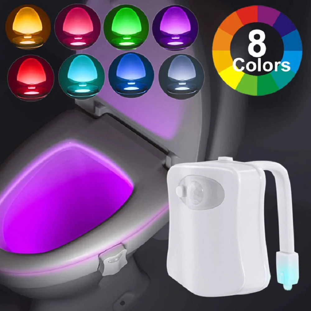 

Toilet Night Light Motion Activated Toilet Lights with 8Color Changing Waterproof Bathroom Toilet Bowl Light Inside Indoor Decor