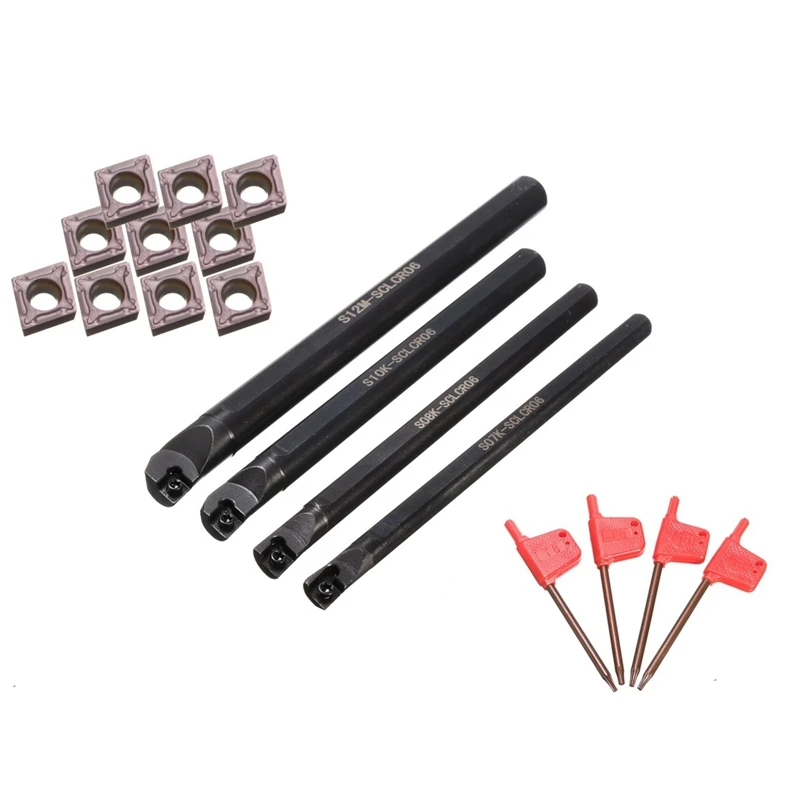 

4 Set of 7/8/10/12mm Lathe Boring Bar Turning Tool Holder 10Pcs 0602 Carbide Insert Blades for Lathe Turning Machine