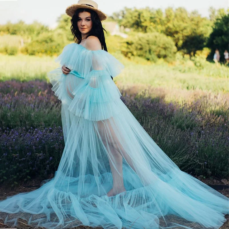 

Sky Blue Maternity Dresses with Belt Maxi Dress Photography Props Dresses Pregnancy Gowns For Photo Shoot Clothes