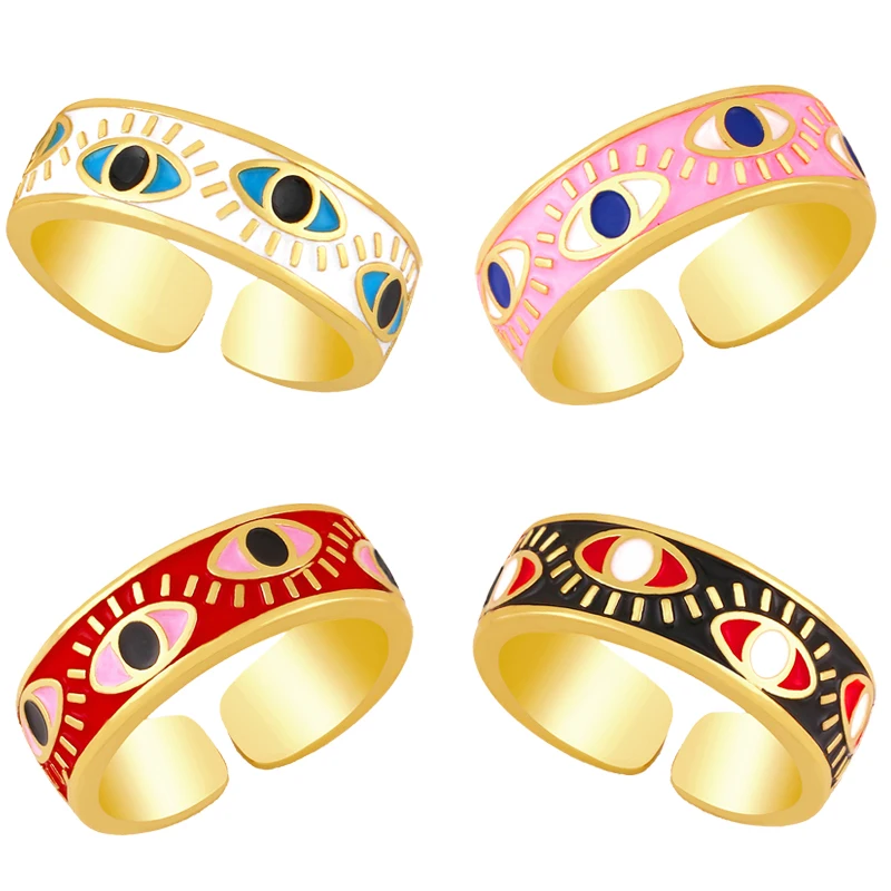

Y2K Turkish Lucky Eye Open Finger Rings Bohemia Trendy Fine Enamel Ring Quality Copper Metal Jewelry Send Women Girl Best Gifts