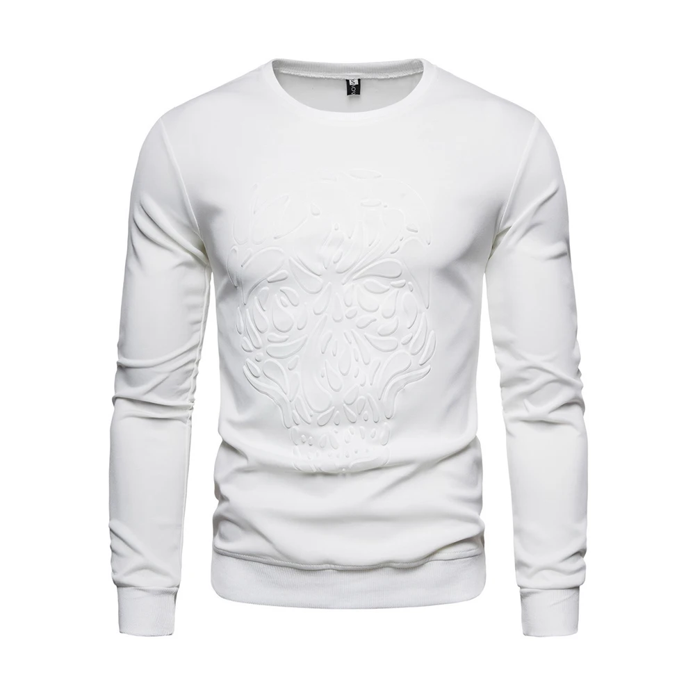 

Однотонные повседневные пуловеры, свитшот с принтом черепа, приталенные свитшоты, топы, пуловеры, винтажная модная мужская одежда