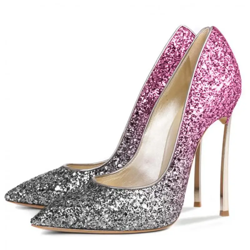

Pumps Shoes For Brides Sequined Cloth High Heels Sandals Women Bling Pointed Toe Slip-on Ladies Shoe Thin Heel Wedding Shoes