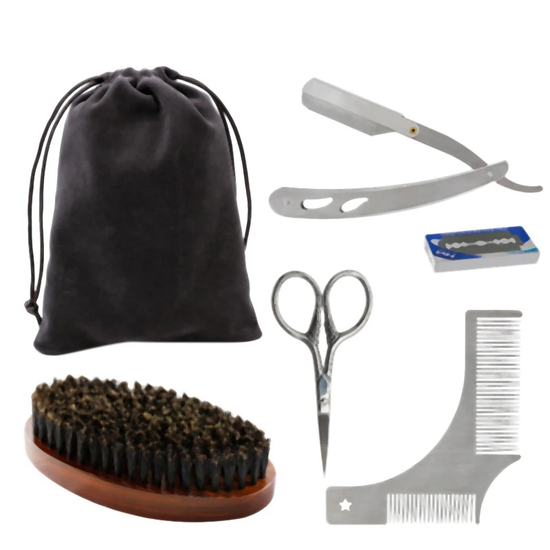

Профессиональный набор для мужской расчески для бороды с кисточкой для бороды, бритва и расческа для бороды, инструмент для ухода за усами, ...