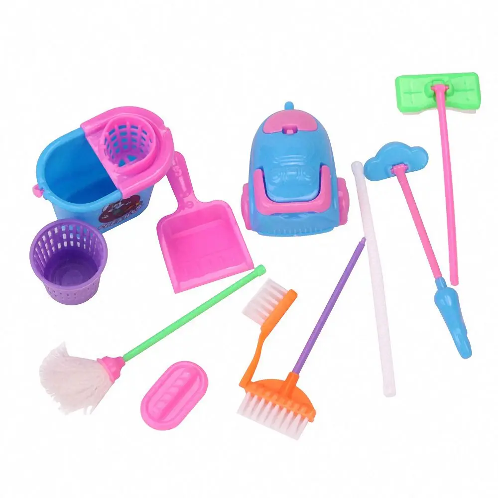 

9pcs Baby Cleaning Tools Pretend Toys Kit Dolls Accessories Furniture Mop Broom Vacuum Cleaner Kids Educational Kitchen Home Toy
