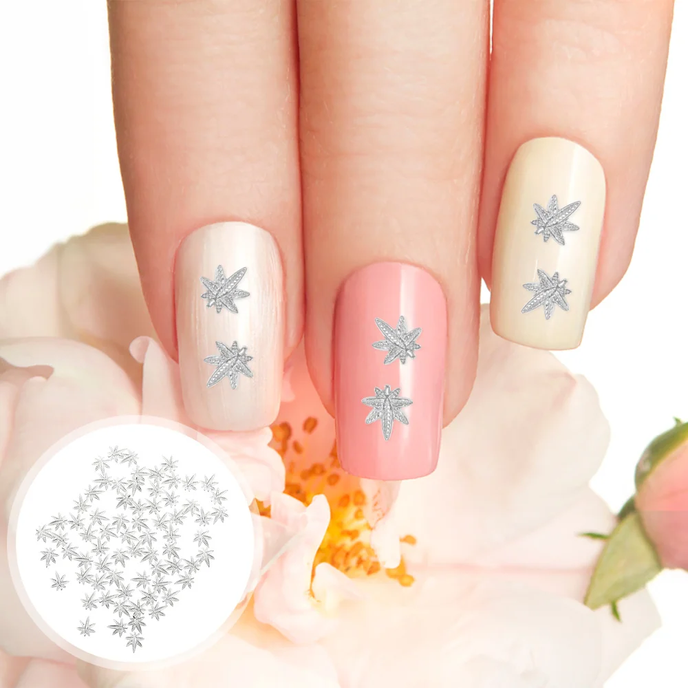 

100Pcs Metal Alloy Maple Leaf Nail Charms Nail Decoration Manicure Accessory