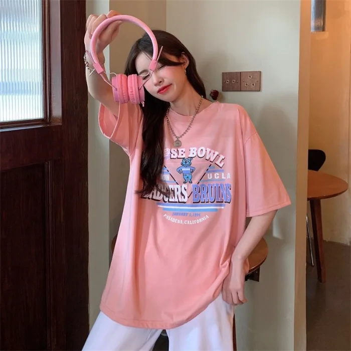 

Printed Short-Sleeved T-shirt Women's Mid-Length Spring/Summer 2021new Design Sense Niche Loose Korean Style White Top
