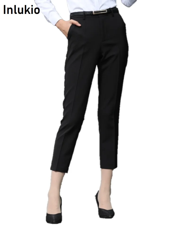 

Spring black capri suit pants womens plus sizes cropped office trousers breathable straight leg work pants summer clothes