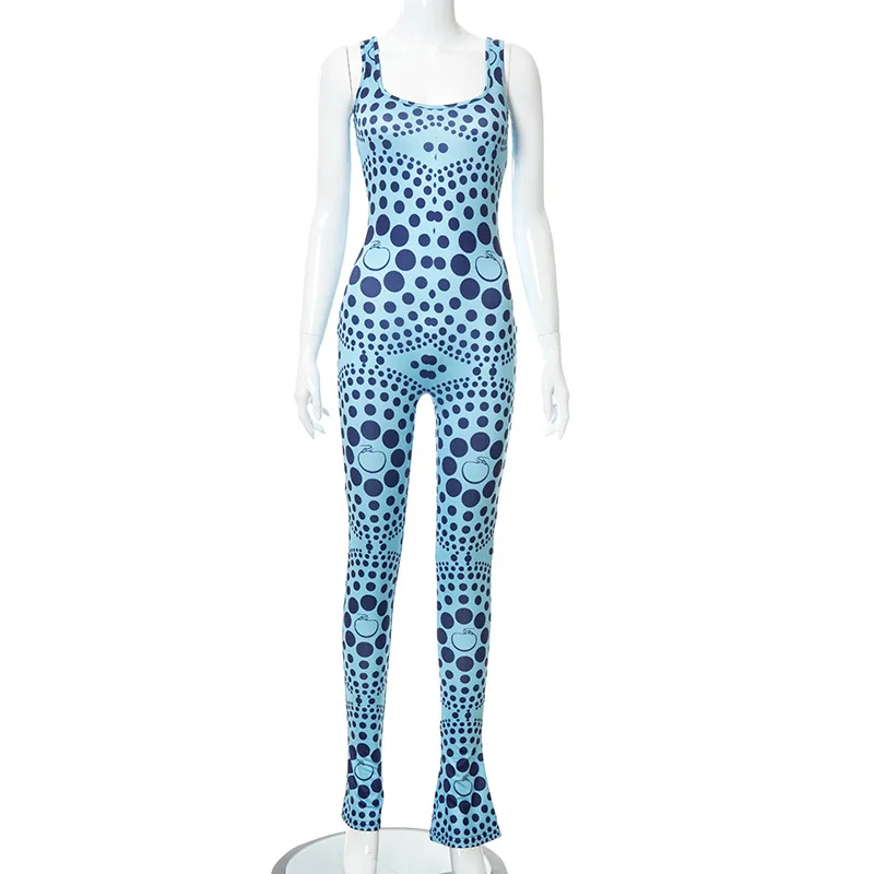 

Shestyle Women Jumpsuits 2 Two Pieces Sets 2021 Autumn New Design Polka Dot Full Sleeve Shawl Tank Overalls Sexy Low Cut Tight