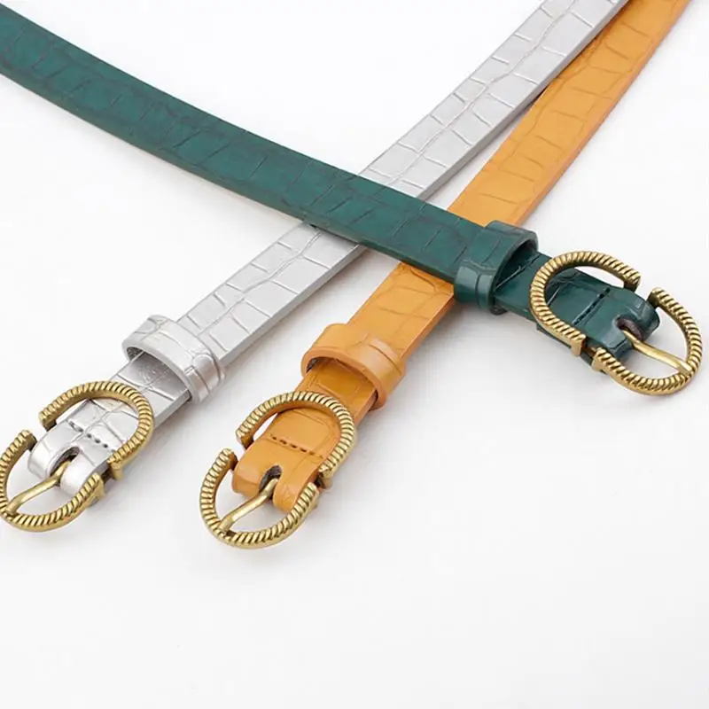 

Women Thin Belt Imitation Leather Alloy Pin Buckle Belt Stone Pattern Fashion Lizard Pattern Decorative Jeans Women