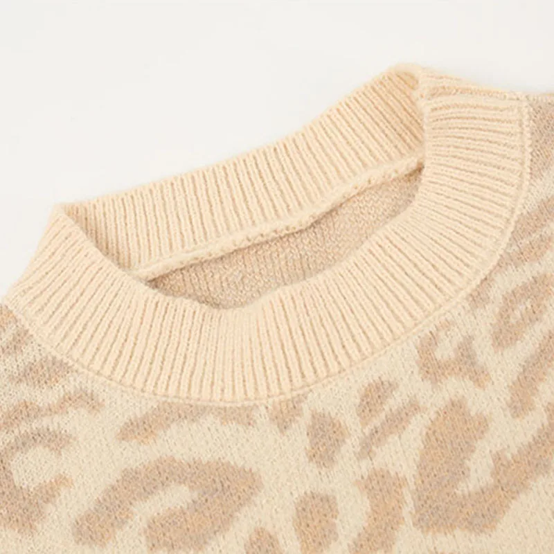 Женский Повседневный вязаный свитер с леопардовым принтом Свободный пуловер