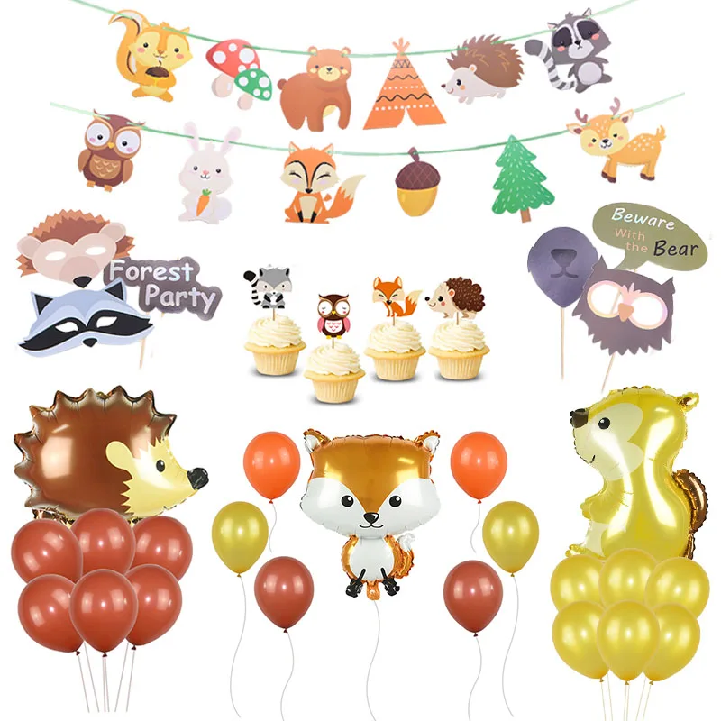

Large Jungle Animals Balloons Raccoon Fox Helium Animal Balloon Happy Birthday Jungle Party Decoration Kids Baby Shower Decor
