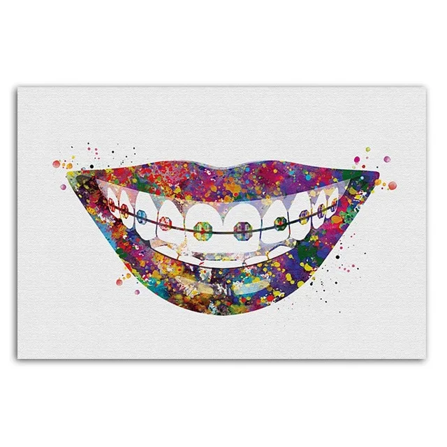 Стоматологическая художественным принтом зубов анатомии wall Art зубного ряда медицинский арт зубы корни молярная резцов для стоматологической клиники холст для живописи - Цвет: Черный