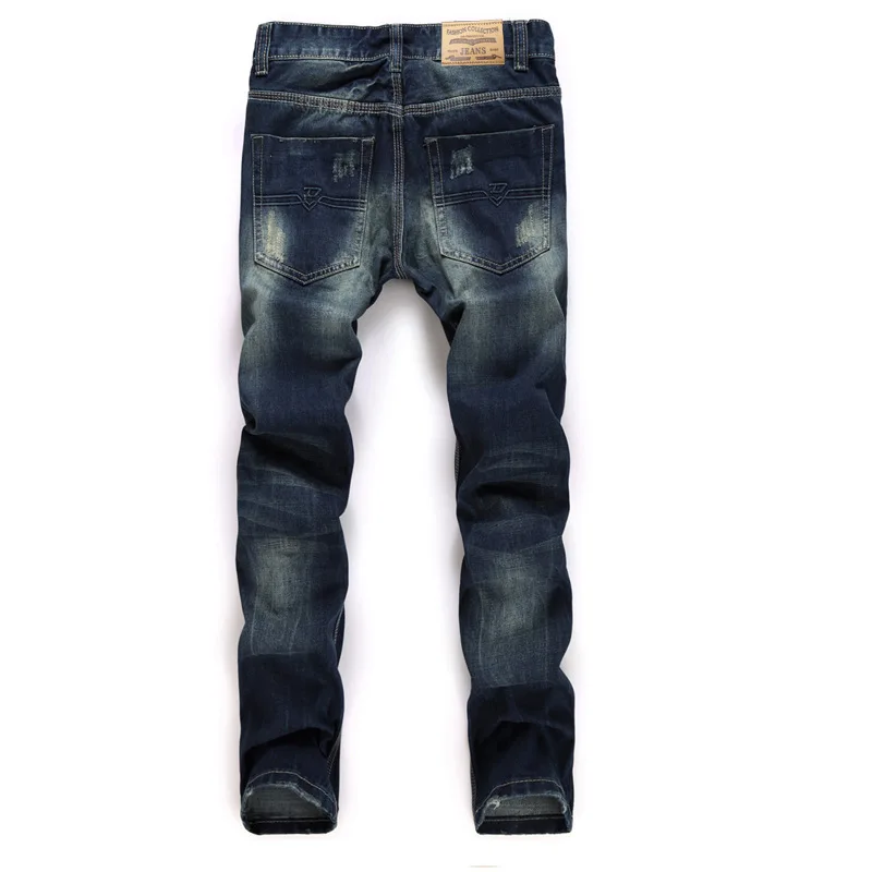 

Men's Jeans Ripped Straight-Leg Trousers European and American Nostalgic Washed Denim Men's Pants