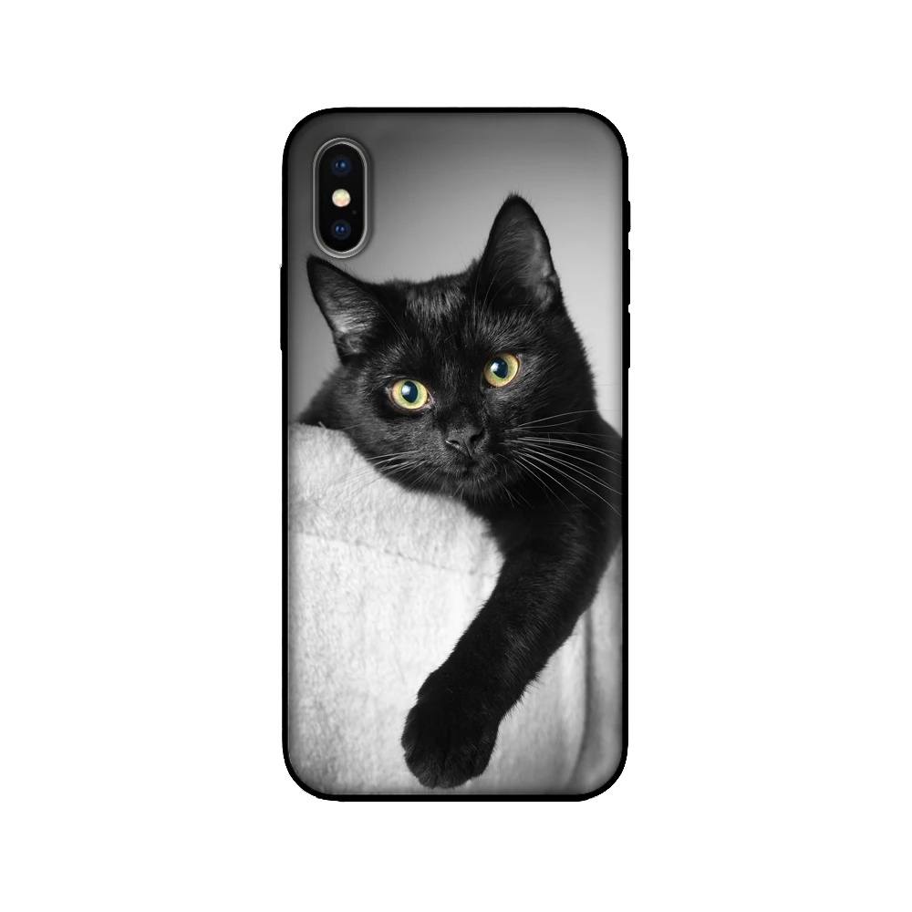 Черный чехол из ТПУ для iphone 5 5s se 6 6s 7 8 plus x 10 силиконовый XR XS 11 pro MAX черный с кошачьим