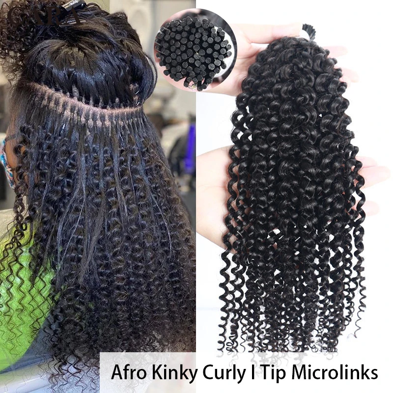 

Afro Kinky Curly Microlink Hair Extensions Human Hair Bundles Brazilian Bulk I Tip Hair ExtensionsFor Black Women Remy Hair CARA