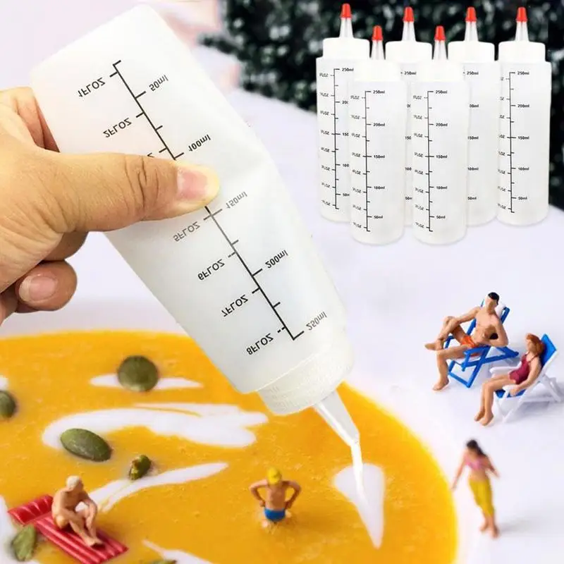 250ml Tip Bottle Sauce Oil Gravy Cruet Container Kitchen Accessories Cooking Salad Squeeze Condiment Dispenser With Scale Tools |