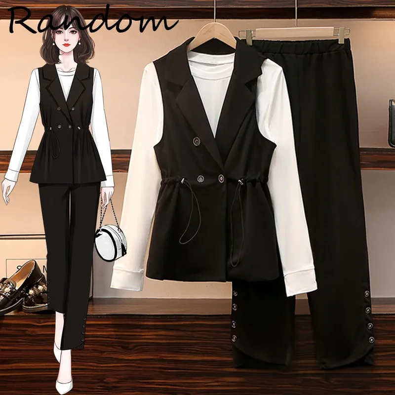 

Plus Size 4XL Women Office Ladies Trouser Suit Blazer Vest T Shirt Top Pant Three Piece Set Outfit 2021 Autumn Winter Clothing