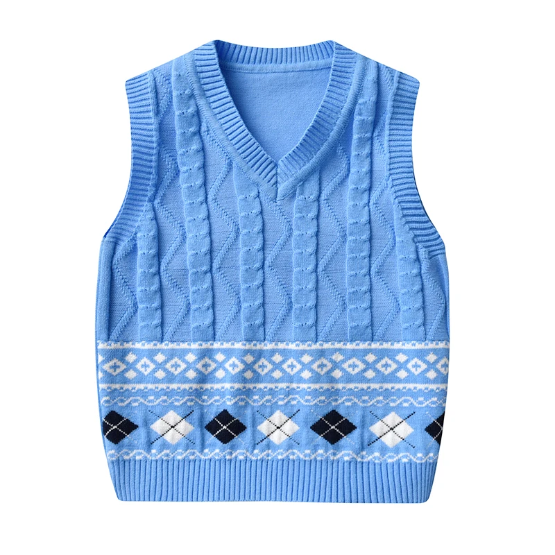 

Children's Vest Girl's Rib Knit Rhombus Top Boy's V-neck Cotton Dress Kid's Sleeveless Autumn Look