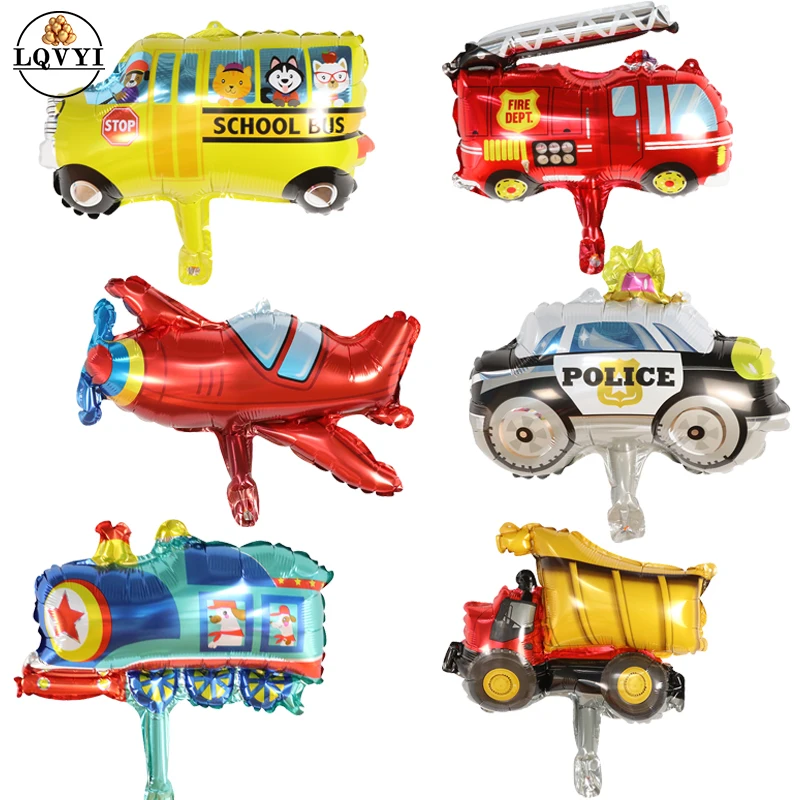 

50pcs car aluminum ballon transportation car Fire truk train children birthday toy party decoration aluminum balloons globos