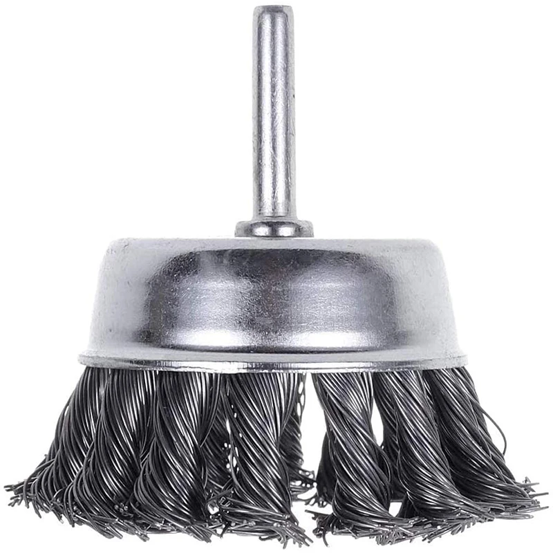 

10 Pack Wire Cup Brush, Knotted and Crimped Cups with 1/4-Inch Shank, 3 Inch Wire Drill Brush Set for Removal Of Rust