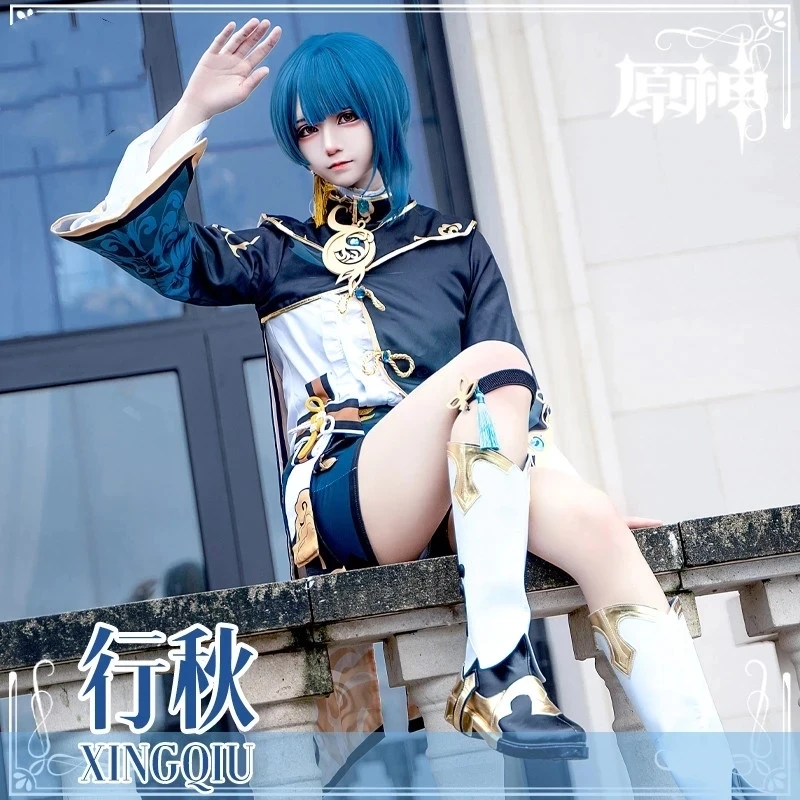 

Game Genshin Impact XingQiu Cosplay Costume Battle Unifocrm Gorgeous Outfit Full Sets Anime Xingqiu Cosplay Shoes Wigs Halloween