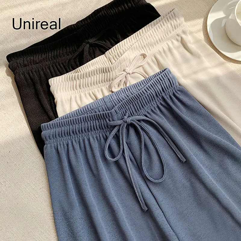 

Женские брюки с широкими штанинами Unireal, спортивная одежда с высокой талией, спортивные брюки свободного покроя, повседневные брюки 3XL, 4XL, лето 2022