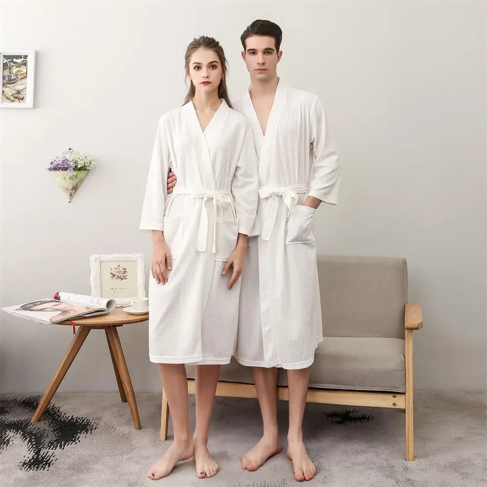 

Kwyaster Sleepwear Waffle Kimono Gown Women Men Bathrobe Nightgown Couple Nightwear Soft Intimate Lingerie Homewear Loungewear