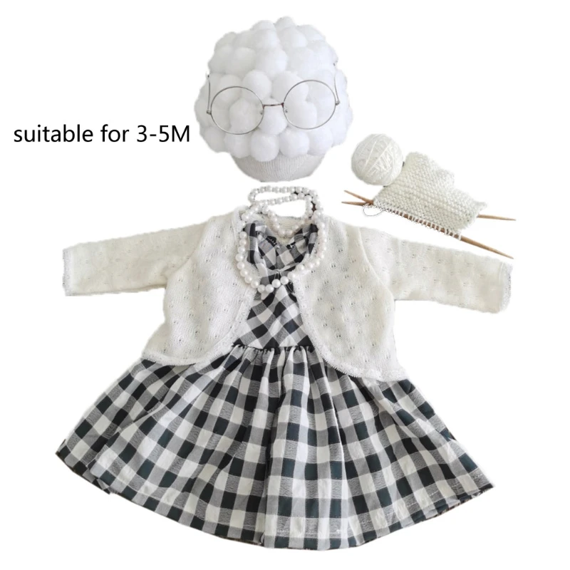 Newborn Photography Props Costume Infant Baby Girls Cosplay Grandma Clothes Photo Shooting Hat Outfits images - 6