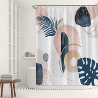 abstract mid century shower curtain set with hooks geometric floral plant bathroom minimalist modern art bathtub decor curtains