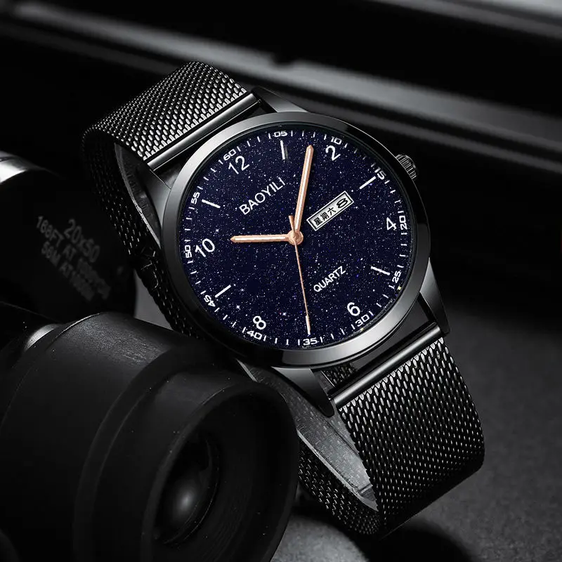 

Full automatic watch men's waterproof double calendar steel band quartz Student Korean trendy star non mechanical watch