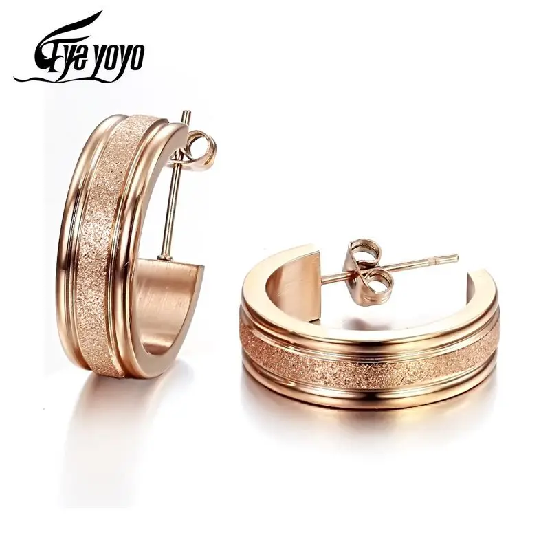 Женские серьги кольца EyeYoYo из нержавеющей стали розового золота|Серьги-кольца| |