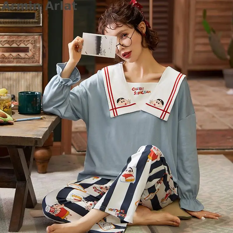 

Cute Pajama Women Print Sleepwear Pijama Casual Loose Pyjama Night Suit Cartoon Pijama Long Sleeve Cotton Home Wear Femme