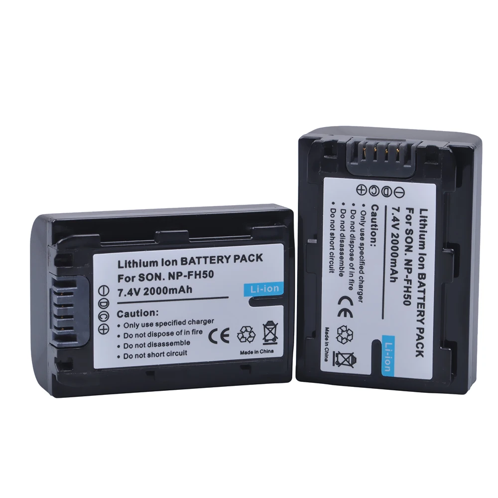 2 шт. аккумуляторы NP FH50 2000 мАч + двойное зарядное устройство USB для Sony A230 A330 A290 A390 HX100